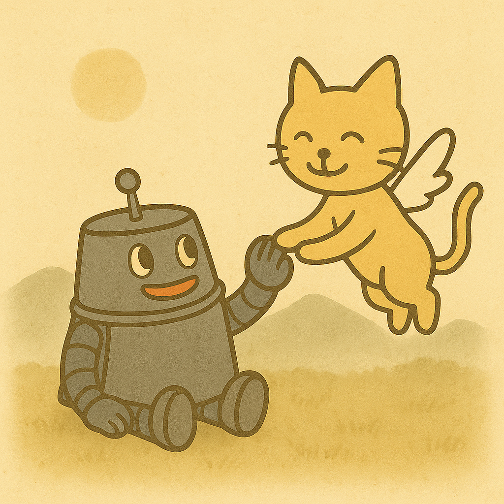 たゆたう空気を感じるハッチとココロのイラスト